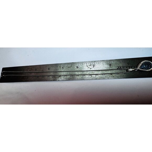 Sterling Silver Teardrop Pendant Necklace Blue & White Stones 18” 7.7g - Picture 10 of 14